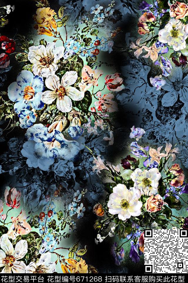 花卉油画花小花数码印花华亿平台下载（图片编号: 671268） - 瓦栏（Walan）