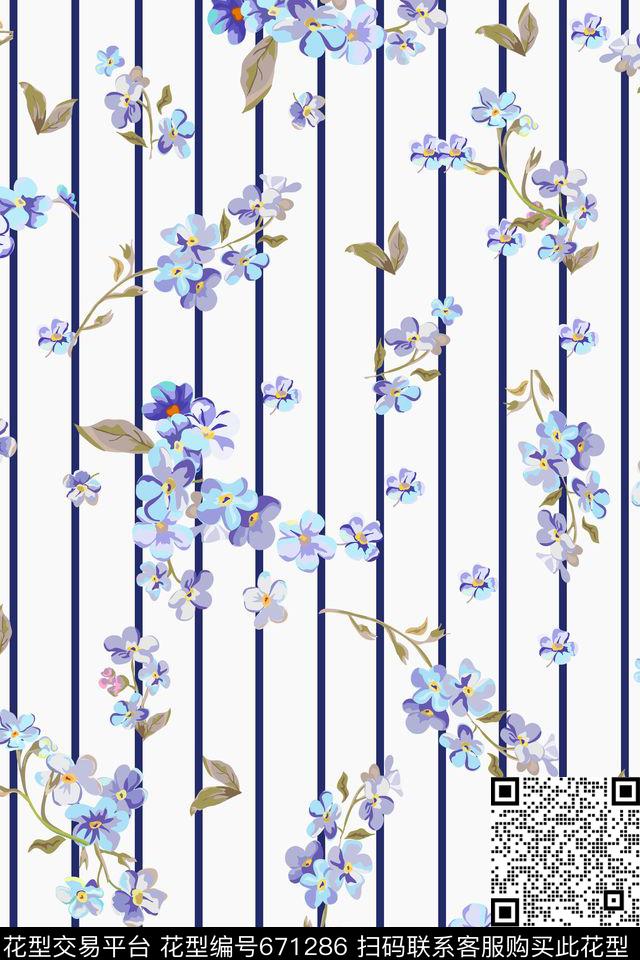 花卉条纹竖条数码印花华亿平台下载（图片编号: 671286） - 瓦栏（Walan）