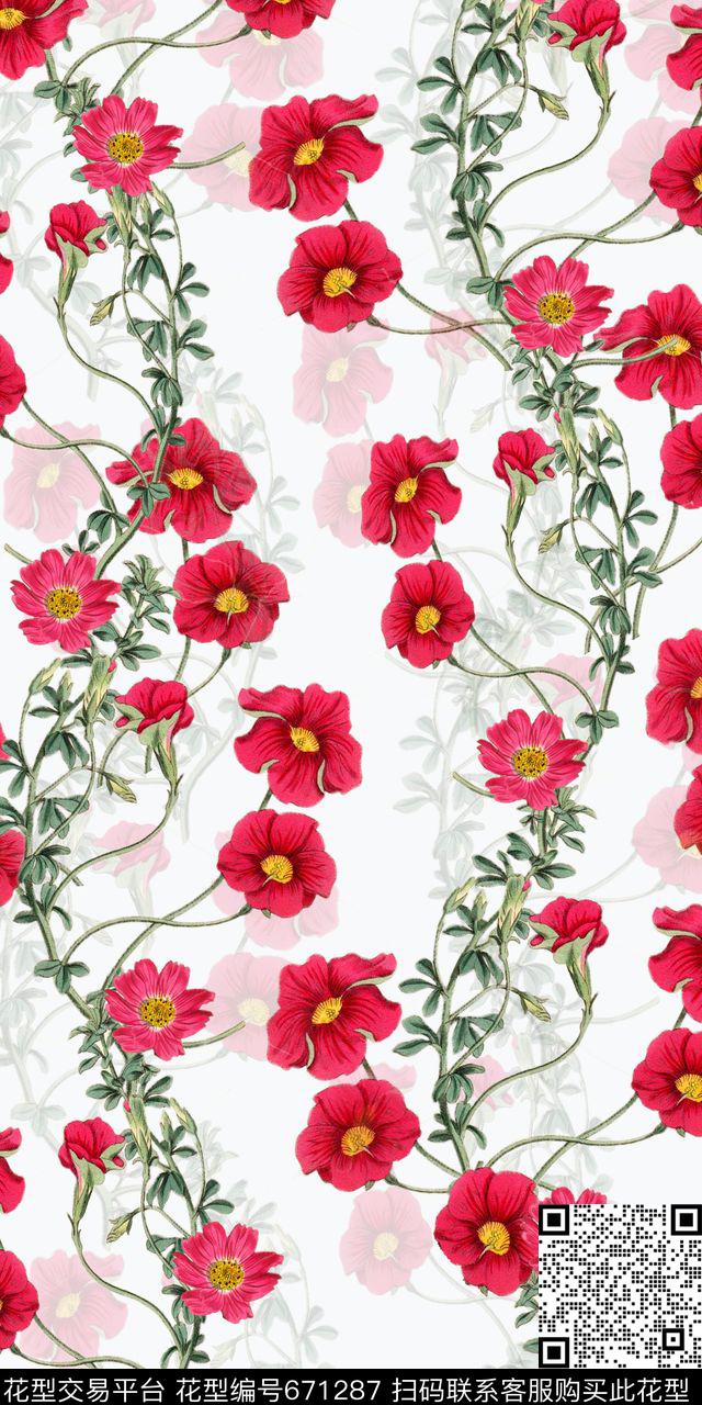大牌手绘花卉数码印花华亿平台下载（图片编号: 671287） - 瓦栏（Walan）