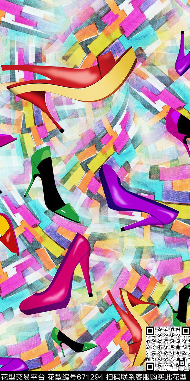 高跟鞋方块抽象数码印花华亿平台下载（图片编号: 671294） - 瓦栏（Walan）