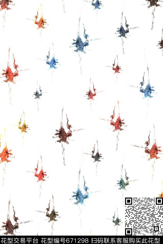 流行时尚趣味水墨数码印花华亿平台下载（图片编号: 671298） - 瓦栏（Walan）