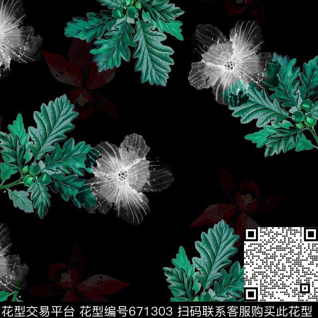 热带花卉树枝传统印花华亿平台下载（图片编号: 671303） - 瓦栏（Walan）