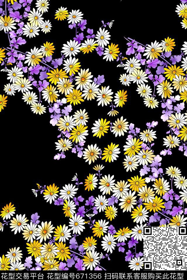 花卉雏菊小花传统印花华亿平台下载（图片编号: 671356） - 瓦栏（Walan）