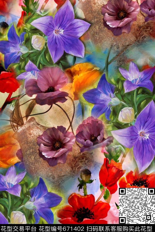 抽象几何拼接数码印花华亿平台下载（图片编号: 671402） - 瓦栏（Walan）