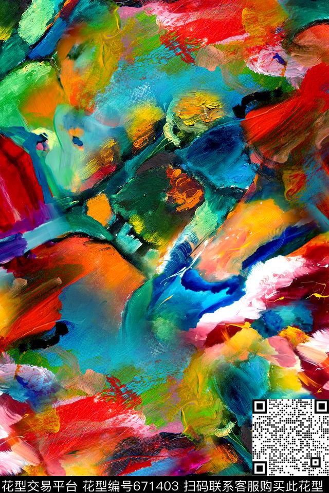 抽象几何油画数码印花华亿平台下载（图片编号: 671403） - 瓦栏（Walan）