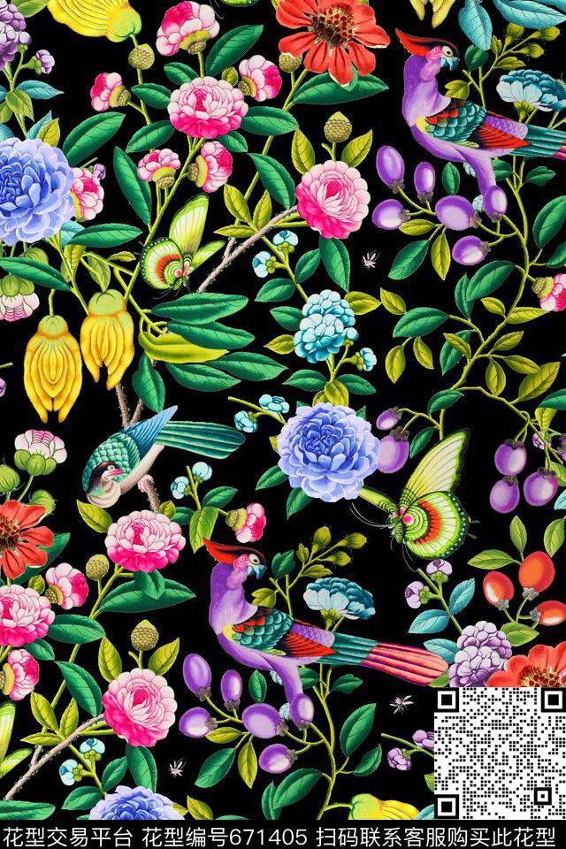 时尚手绘花卉数码印花华亿平台下载（图片编号: 671405） - 瓦栏（Walan）