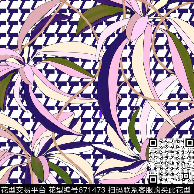 L.D~趣味L.D~几何格子条纹L.D~花卉传统印花华亿平台下载（图片编号: 671473） - 瓦栏（Walan）