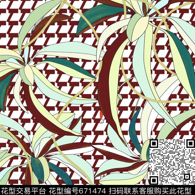 L.D~趣味L.D~几何格子条纹L.D~花卉传统印花华亿平台下载（图片编号: 671474） - 瓦栏（Walan）