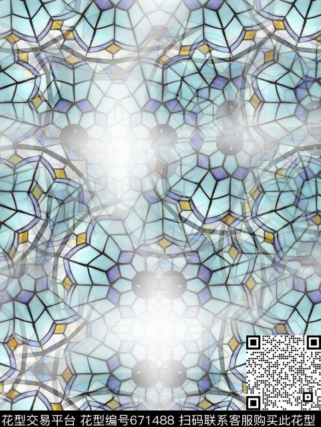 几何多彩玻璃灯数码印花华亿平台下载（图片编号: 671488） - 瓦栏（Walan）