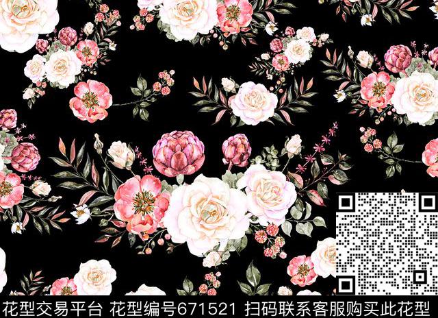 杜嘉班纳大花花卉数码印花华亿平台下载（图片编号: 671521） - 瓦栏（Walan）