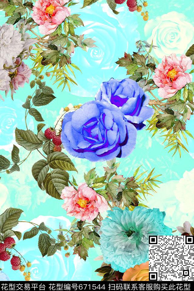 女装花卉油画数码印花华亿平台下载（图片编号: 671544） - 瓦栏（Walan）