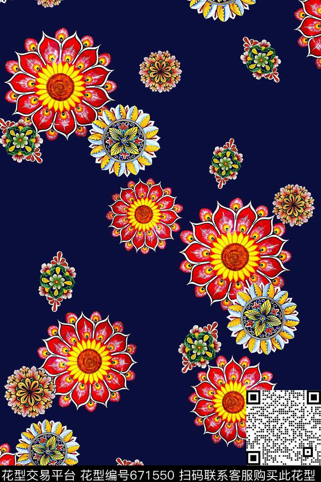 抽象花卉平底数码印花华亿平台下载（图片编号: 671550） - 瓦栏（Walan）