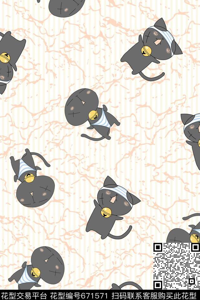 流行时尚卡通猫传统印花华亿平台下载（图片编号: 671571） - 瓦栏（Walan）