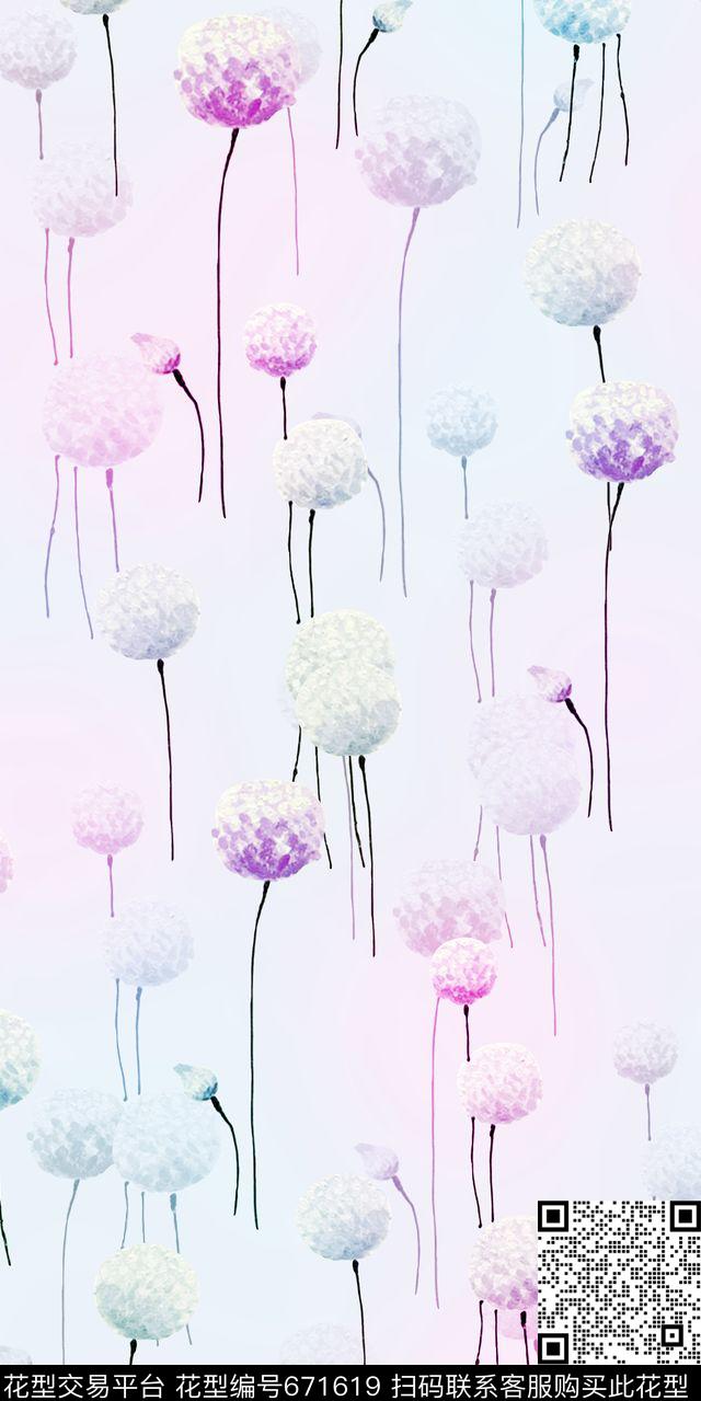 蒲公英花数码印花华亿平台下载（图片编号: 671619） - 瓦栏（Walan）