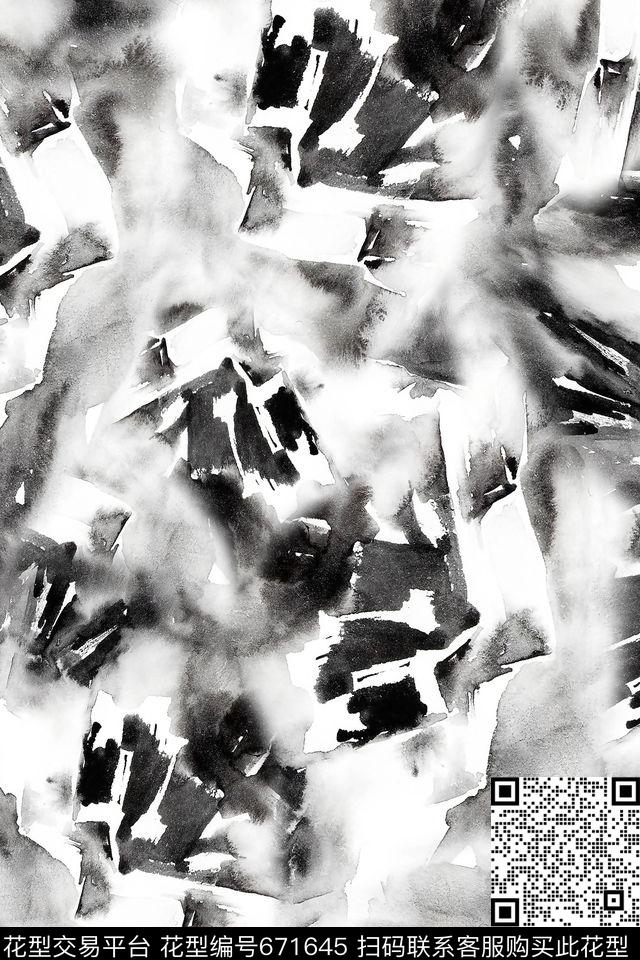 水墨抽象男装数码印花华亿平台下载（图片编号: 671645） - 瓦栏（Walan）