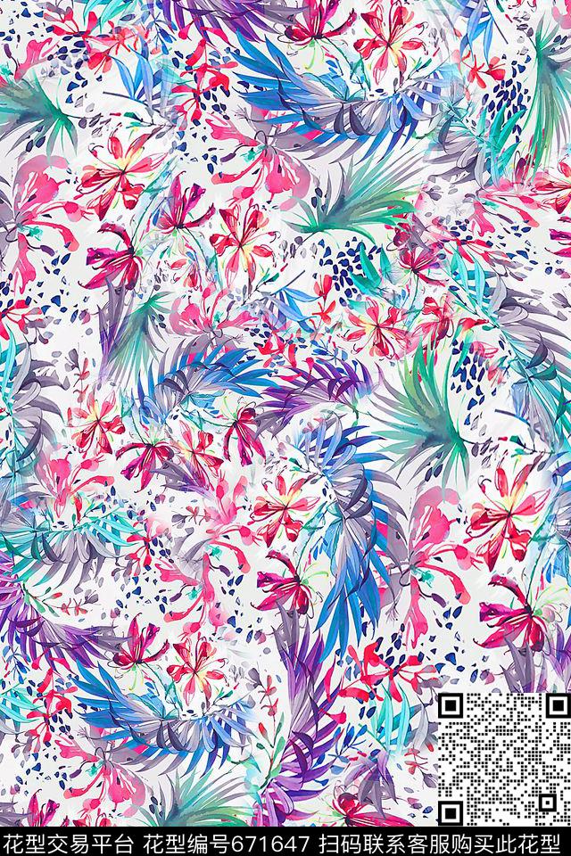 花卉女装热带数码印花华亿平台下载（图片编号: 671647） - 瓦栏（Walan）