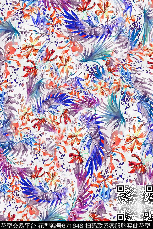 花卉女装热带数码印花华亿平台下载（图片编号: 671648） - 瓦栏（Walan）