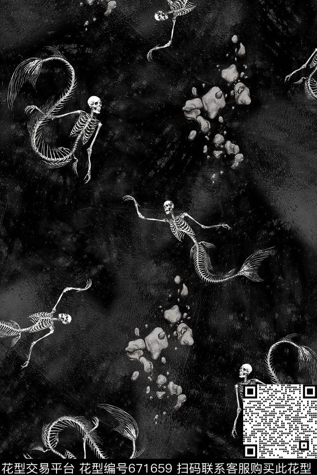 骷髅男装抽象数码印花华亿平台下载（图片编号: 671659） - 瓦栏（Walan）