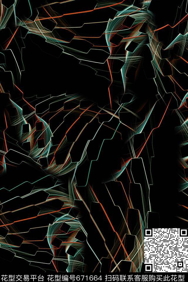 男装抽象线条数码印花华亿平台下载（图片编号: 671664） - 瓦栏（Walan）