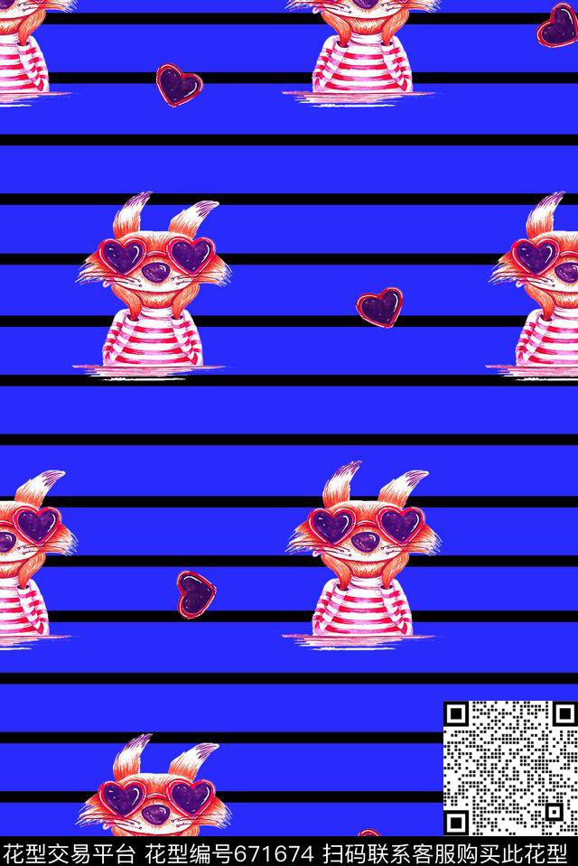 动物卡通条纹数码印花华亿平台下载（图片编号: 671674） - 瓦栏（Walan）