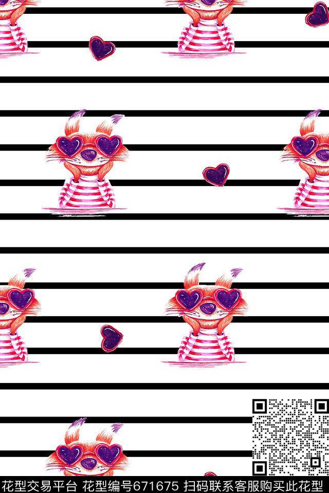 动物卡通条纹数码印花华亿平台下载（图片编号: 671675） - 瓦栏（Walan）