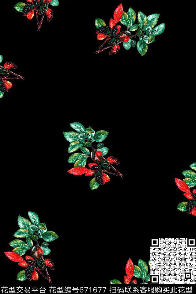 清爽手绘花卉数码印花华亿平台下载（图片编号: 671677） - 瓦栏（Walan）