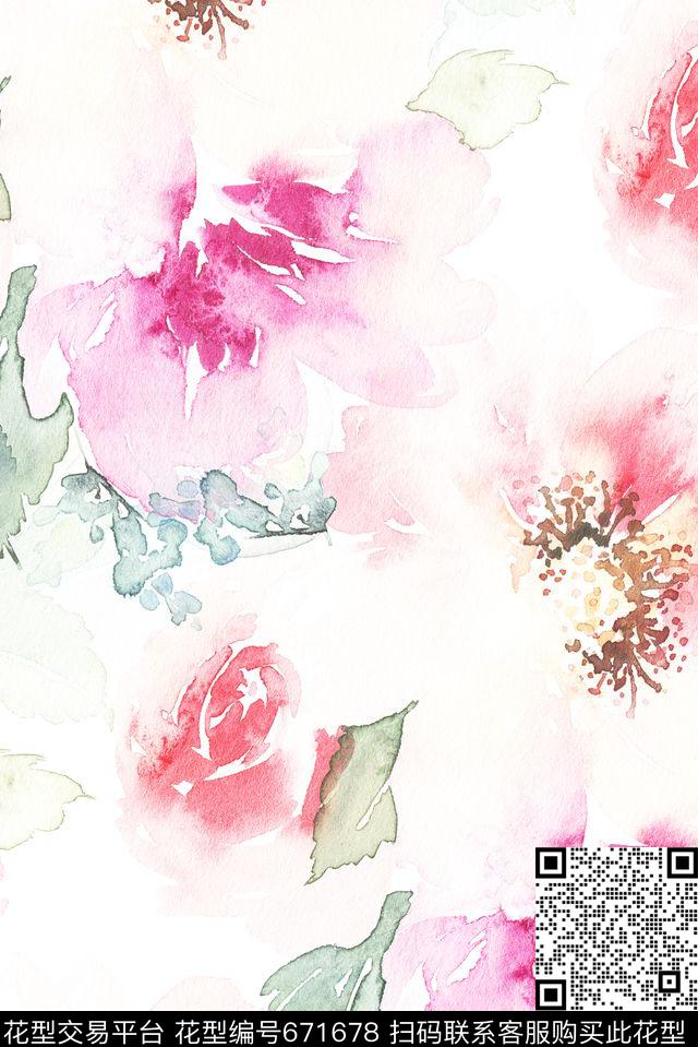 淡雅手绘肌理数码印花华亿平台下载（图片编号: 671678） - 瓦栏（Walan）