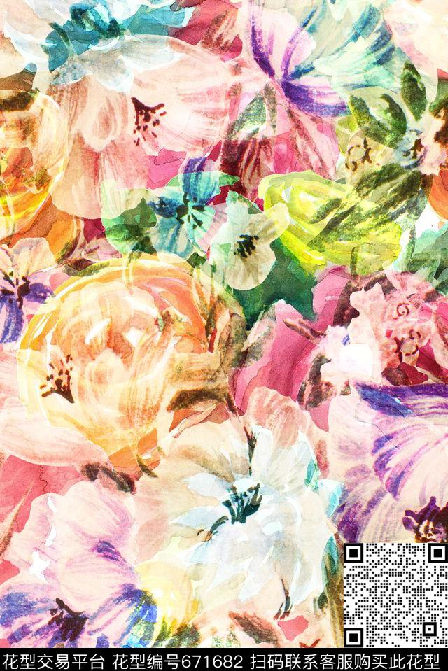 手绘满版肌理数码印花华亿平台下载（图片编号: 671682） - 瓦栏（Walan）