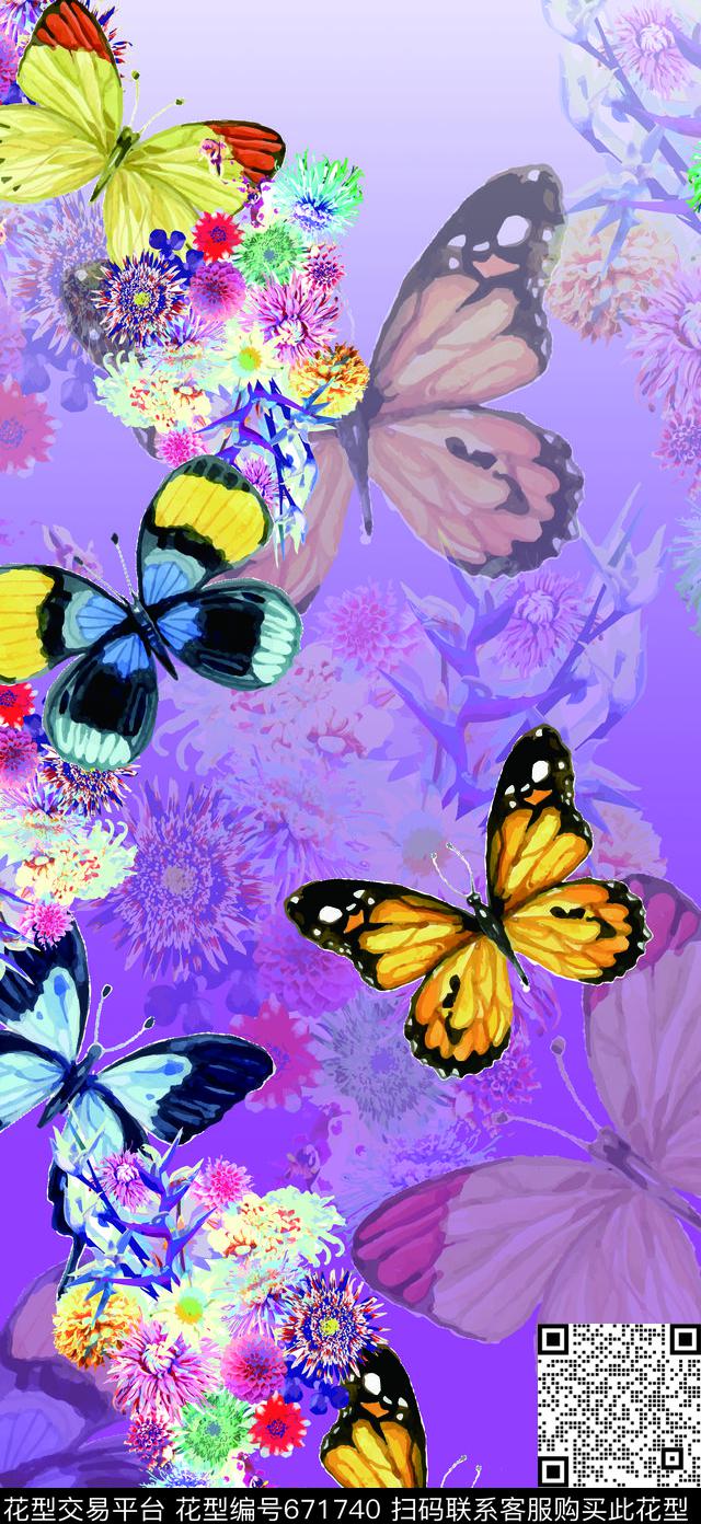 花朵花卉蝴蝶传统印花华亿平台下载（图片编号: 671740） - 瓦栏（Walan）