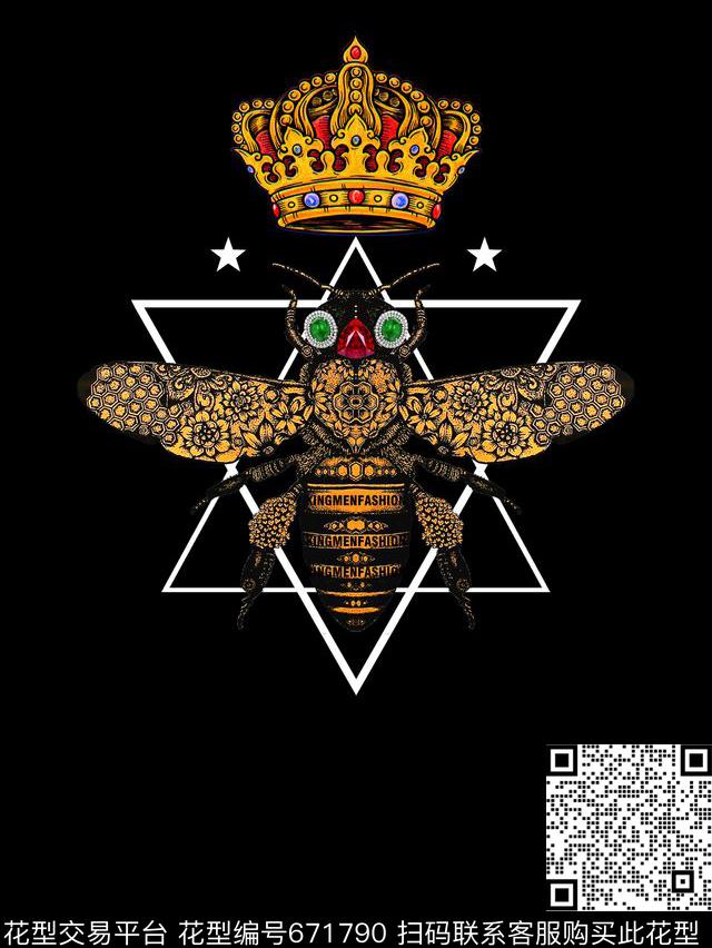 潮牌几何蜜蜂数码印花华亿平台下载（图片编号: 671790） - 瓦栏（Walan）