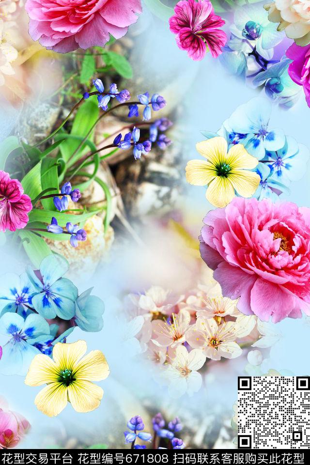 花朵花卉朦胧数码印花华亿平台下载（图片编号: 671808） - 瓦栏（Walan）