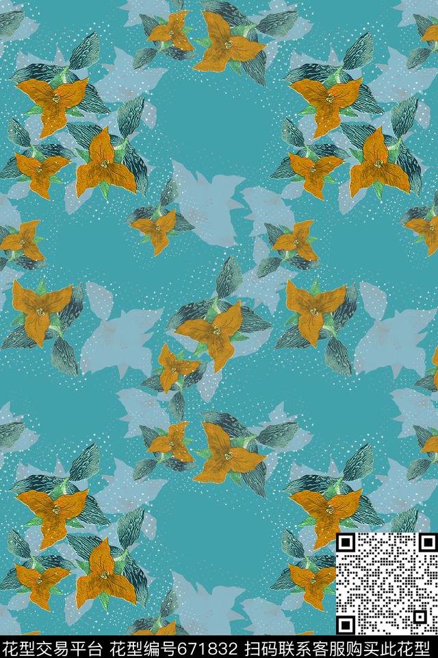 热带海滨度假花卉龟裂纹数码印花华亿平台下载（图片编号: 671832） - 瓦栏（Walan）