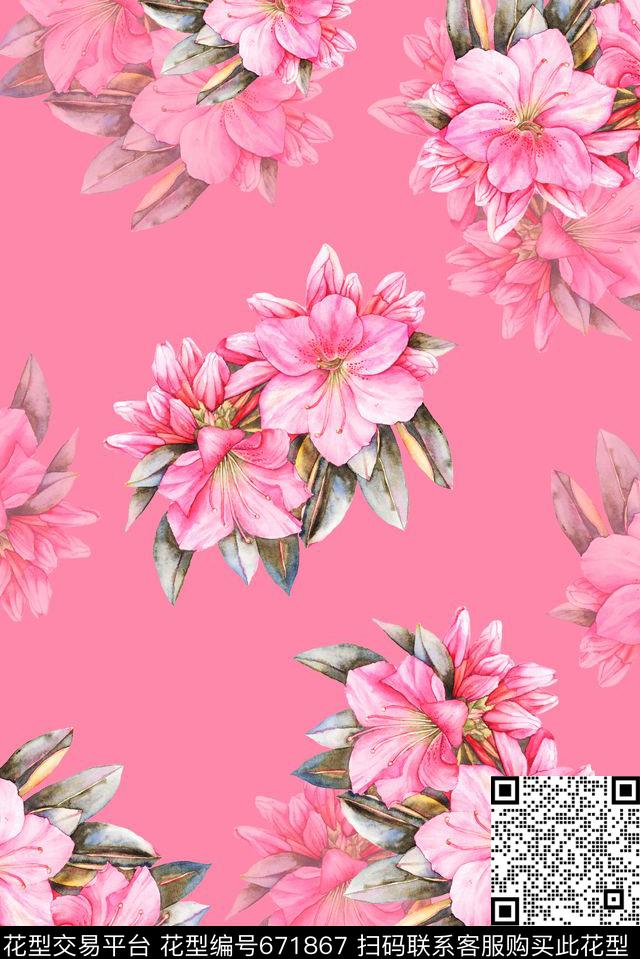 花卉粉底小清新手绘花卉数码印花华亿平台下载（图片编号: 671867） - 瓦栏（Walan）