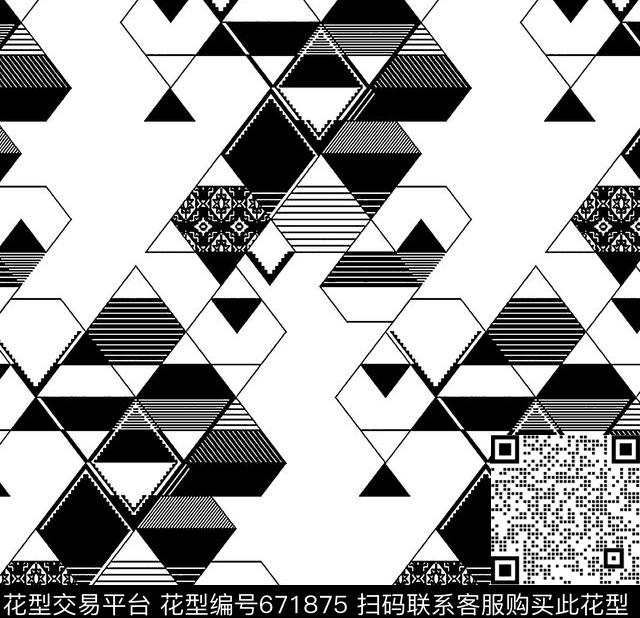 黑白几何格子传统印花华亿平台下载（图片编号: 671875） - 瓦栏（Walan）