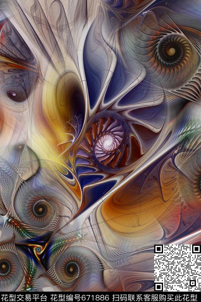 分形艺术抽象肌理数码印花华亿平台下载（图片编号: 671886） - 瓦栏（Walan）