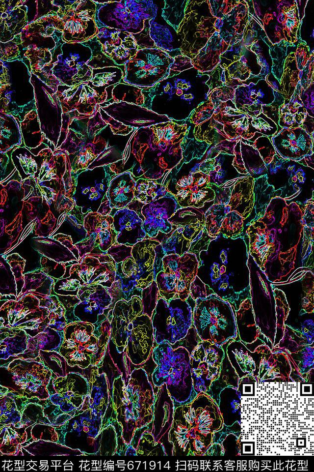 女装抽象花卉数码印花华亿平台下载（图片编号: 671914） - 瓦栏（Walan）