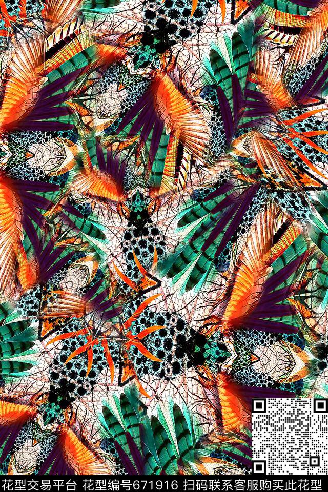 女装动物纹抽象数码印花华亿平台下载（图片编号: 671916） - 瓦栏（Walan）