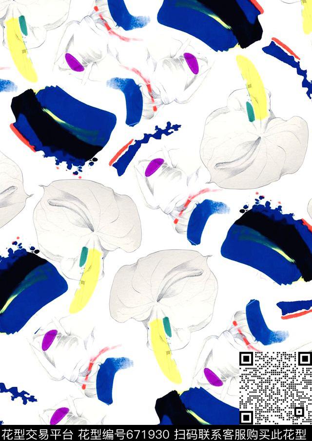 手绘花卉花朵花卉数码印花华亿平台下载（图片编号: 671930） - 瓦栏（Walan）