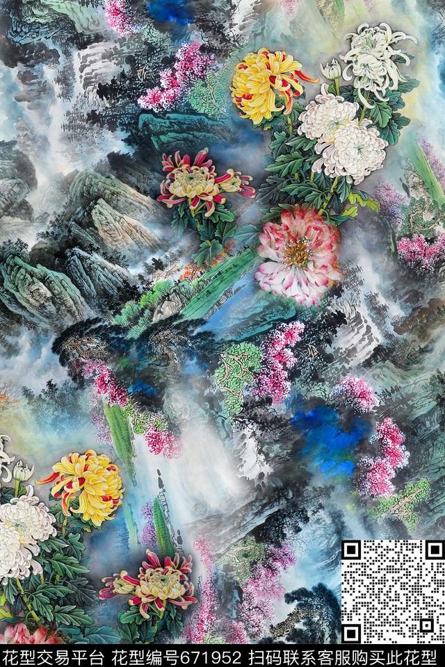 中国风国画花卉数码印花华亿平台下载（图片编号: 671952） - 瓦栏（Walan）