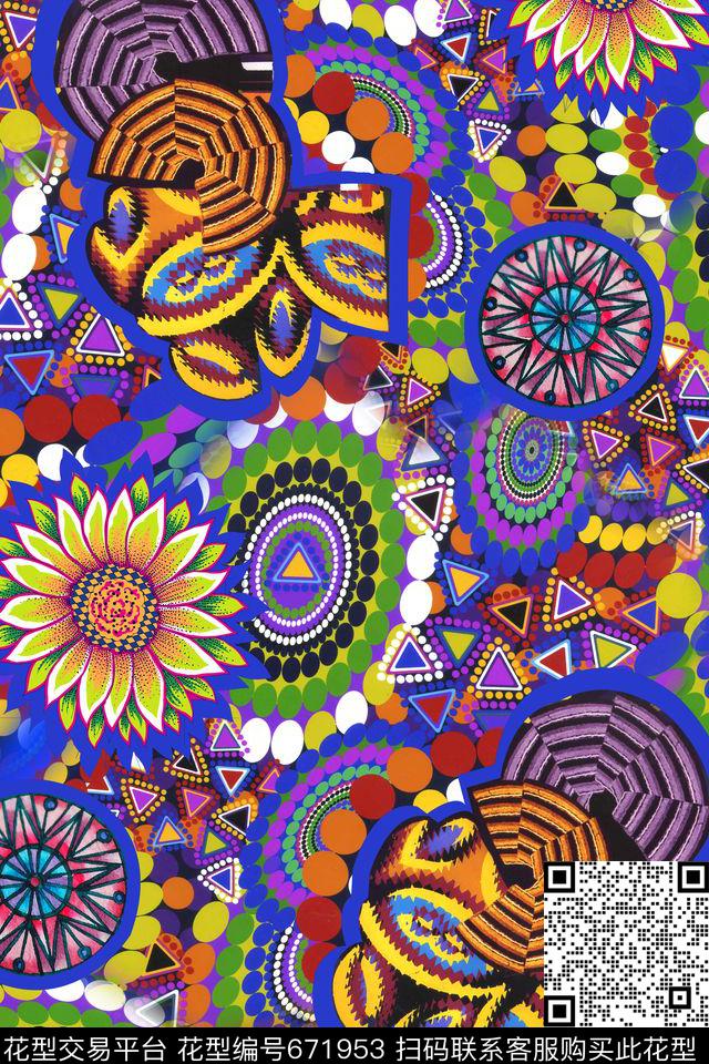 几何花卉波点数码印花华亿平台下载（图片编号: 671953） - 瓦栏（Walan）
