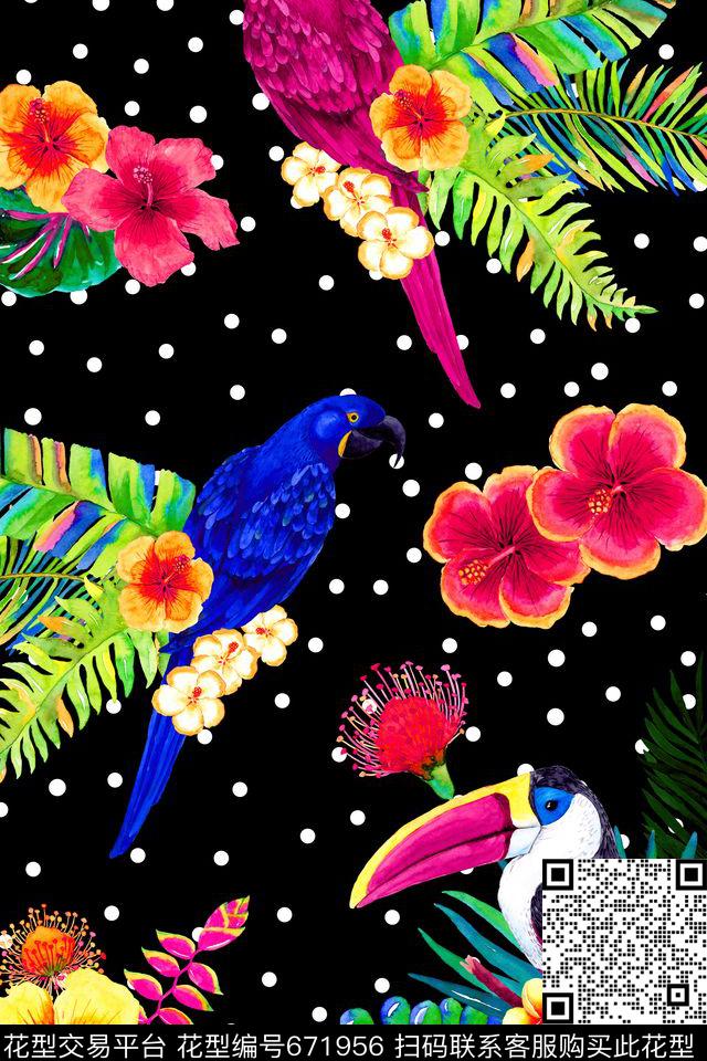 泳装天堂鸟花棕榈叶数码印花华亿平台下载（图片编号: 671956） - 瓦栏（Walan）