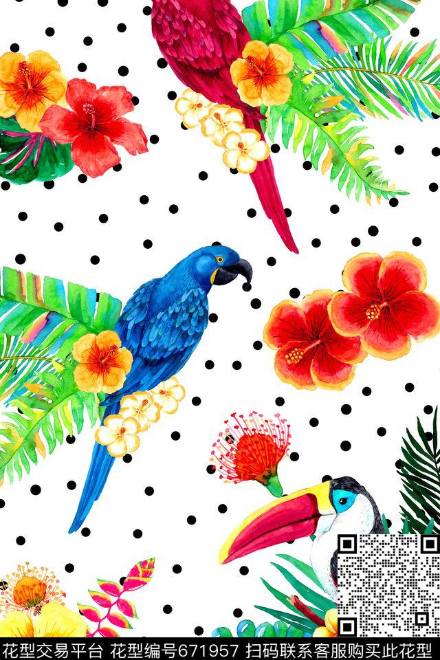 泳装天堂鸟花棕榈叶数码印花华亿平台下载（图片编号: 671957） - 瓦栏（Walan）