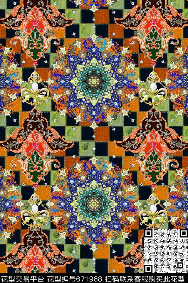 几何格子花纹数码印花华亿平台下载（图片编号: 671968） - 瓦栏（Walan）