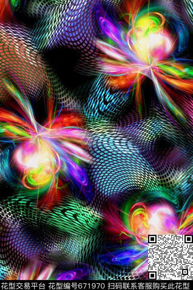 抽象炫彩拼接数码印花华亿平台下载（图片编号: 671970） - 瓦栏（Walan）