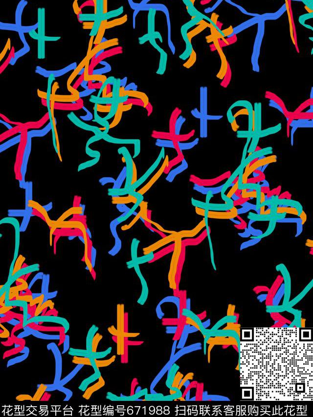 秘密3.0【手绘涂鸦】线条涂鸦数码印花华亿平台下载（图片编号: 671988） - 瓦栏（Walan）