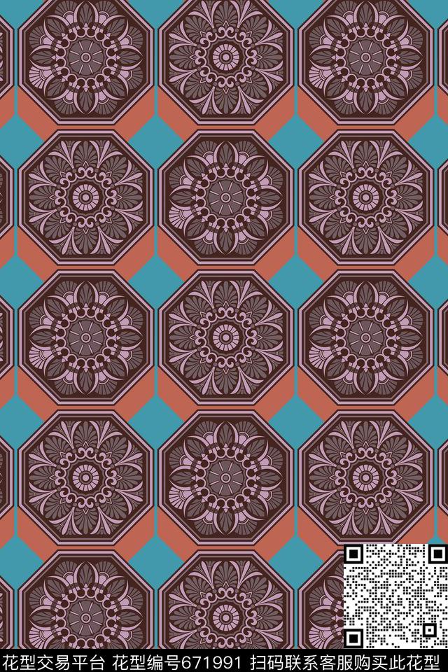 民族风伊斯兰瓷砖纹传统印花华亿平台下载（图片编号: 671991） - 瓦栏（Walan）