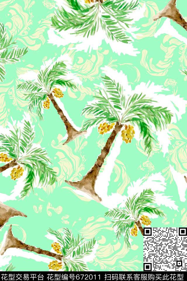 趣味流行时尚椰子树传统印花华亿平台下载（图片编号: 672011） - 瓦栏（Walan）