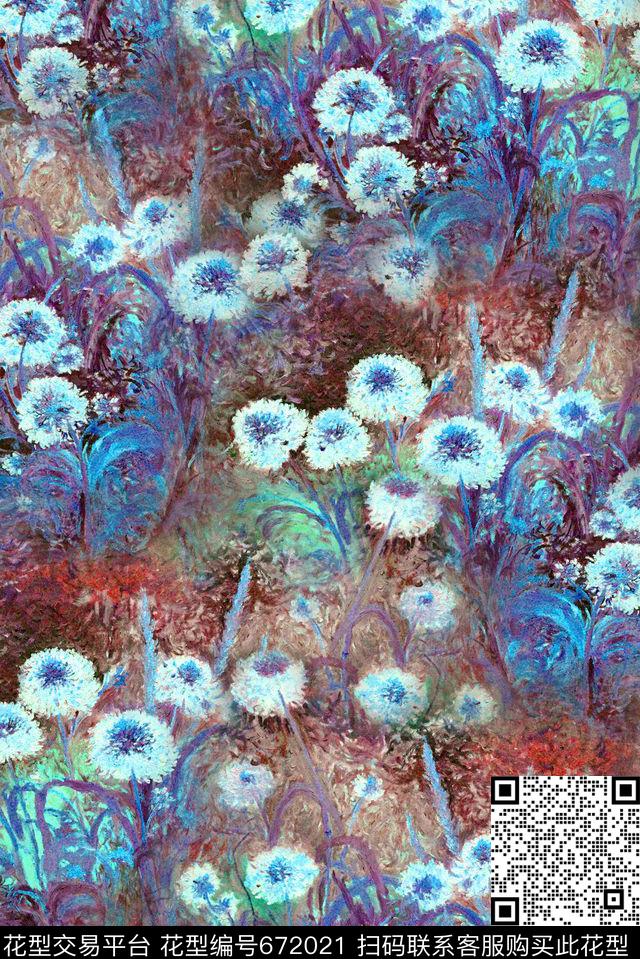 小碎花蒲公英花朵数码印花华亿平台下载（图片编号: 672021） - 瓦栏（Walan）