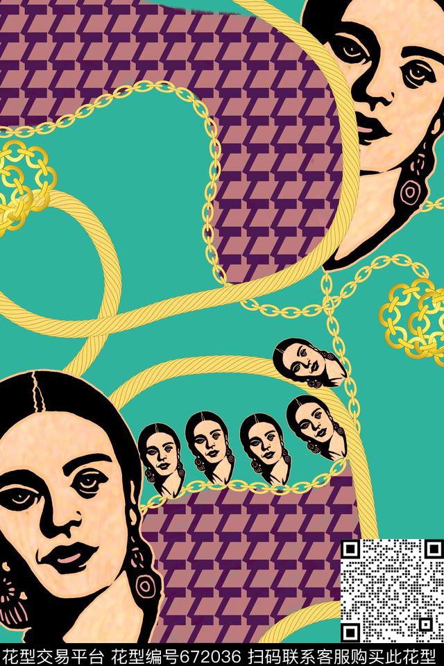 L.D~卡通L.D~手绘人物头像传统印花华亿平台下载（图片编号: 672036） - 瓦栏（Walan）