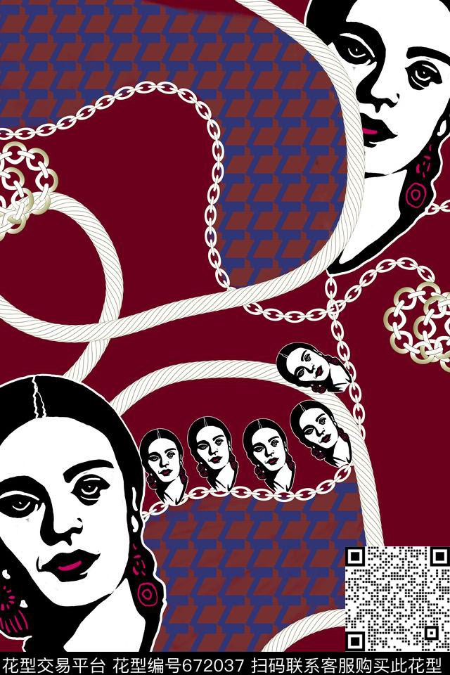 L.D~卡通L.D~手绘人物头像传统印花华亿平台下载（图片编号: 672037） - 瓦栏（Walan）